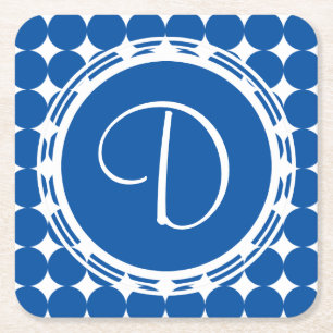 Porta-copo De Papel Quadrado Monograma Bolinhas Azul