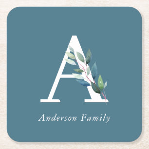 Porta-copo De Papel Quadrado Monograma Botânico Delicado