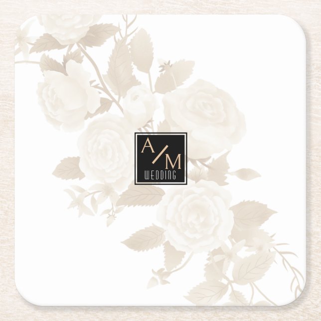 Porta-copo De Papel Quadrado Monograma Chic Casado (Frente)