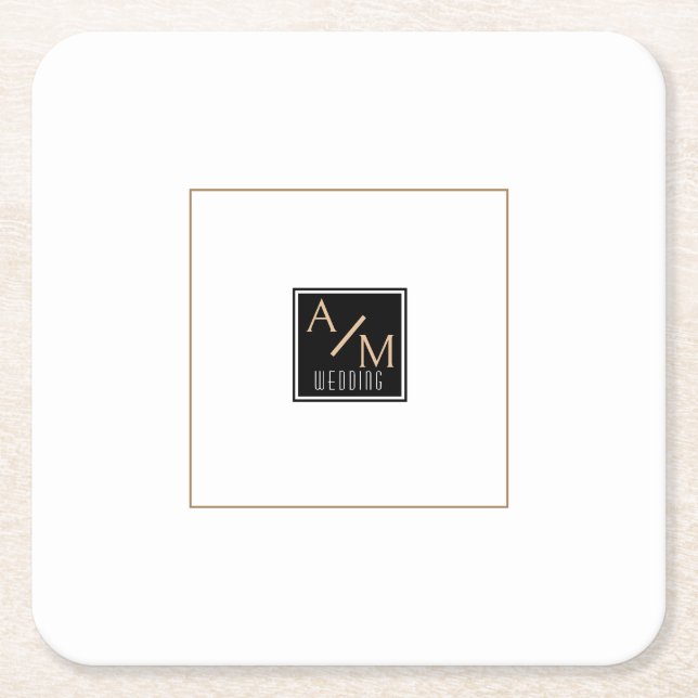 Porta-copo De Papel Quadrado Monograma Chic Casado (Frente)