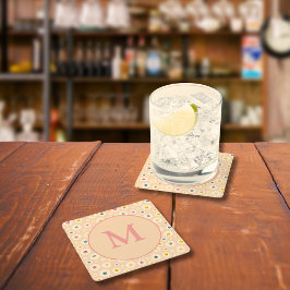 Porta-copo De Papel Quadrado Monograma Colorido Smiling Daisy personalizado