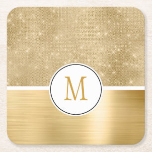 Porta-copo De Papel Quadrado Monograma com Brilho Gold Glam