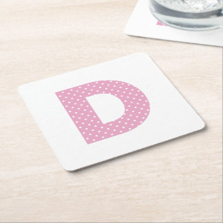 Porta-copo De Papel Quadrado Monograma D Maiúscula Rosa e Branco com Bolinhas