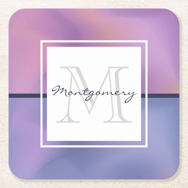 Porta-copo De Papel Quadrado Monograma de Abstrato Roxo e Rosa Modernos (Frente)