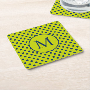 Porta-copo De Papel Quadrado Monograma de Bolinhas Verde Lima e Azul Marinho