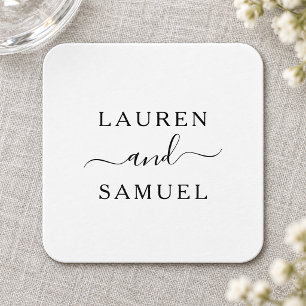Porta-copo De Papel Quadrado Monograma de Cama Minimalista Preto para Casamento