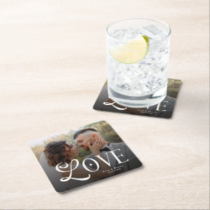 Porta-copo De Papel Quadrado Monograma de Casal de Foto de Noiva Personalizada