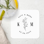 Porta-copo De Papel Quadrado Monograma de Casamento Boêmiano Moderno<br><div class="desc">Porta copos de monograma de casamento personalizada com o logotipo da arca boêmica moderna com o estilo de desenho manual de design de folhagem.</div>