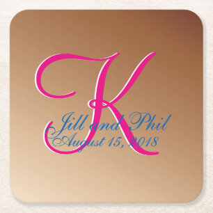 Porta-copo De Papel Quadrado Monograma de Casamento de Cobre