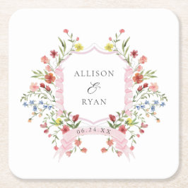 Porta-copo De Papel Quadrado Monograma de Casamento de Jardim Whimsical
