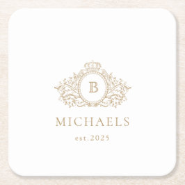 Porta-copo De Papel Quadrado Monograma de Casamento | Porta copos Dourada e bra