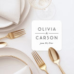 Porta-copo De Papel Quadrado Monograma de Casamento Preto e Branco Elegante<br><div class="desc">Copo de apoio para casamento atemporal com os nomes do casal em tipografia preta em negrito com um e comercial em letra cursiva refinada em um fundo branco limpo. A data do casamento em letras delicadas completa este design clássico de monograma. Um acento versátil para a mesa de recepção ou...</div>