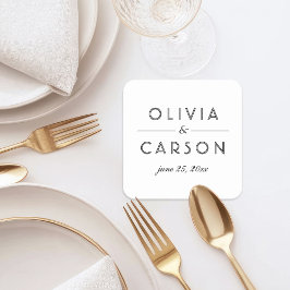 Porta-copo De Papel Quadrado Monograma de Casamento Preto e Branco Elegante