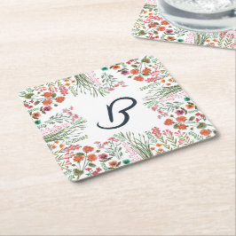 Porta-copo De Papel Quadrado Monograma de Chá de Noiva de Flores Silvestres Col