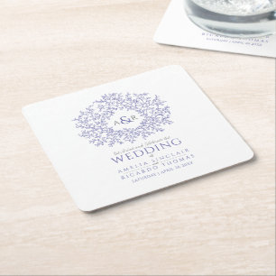 Porta-copo De Papel Quadrado Monograma de desenho de folha de círculo