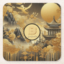 Porta-copo De Papel Quadrado Monograma de Desvio de Ouro Falsa de Pintura Chine