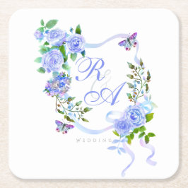 Porta-copo De Papel Quadrado Monograma de fita Rosa azul