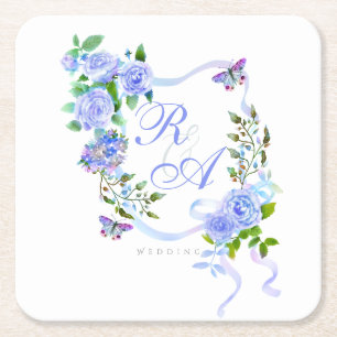 Porta-copo De Papel Quadrado Monograma de fita Rosa azul