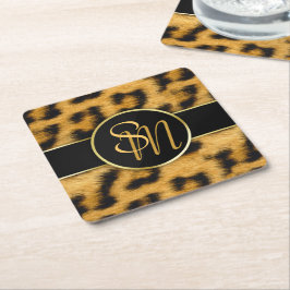Porta-copo De Papel Quadrado Monograma de Impressão Leopardo Elegante - Porta c