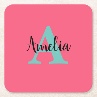Porta-copo De Papel Quadrado Monograma de Nome Personalizado