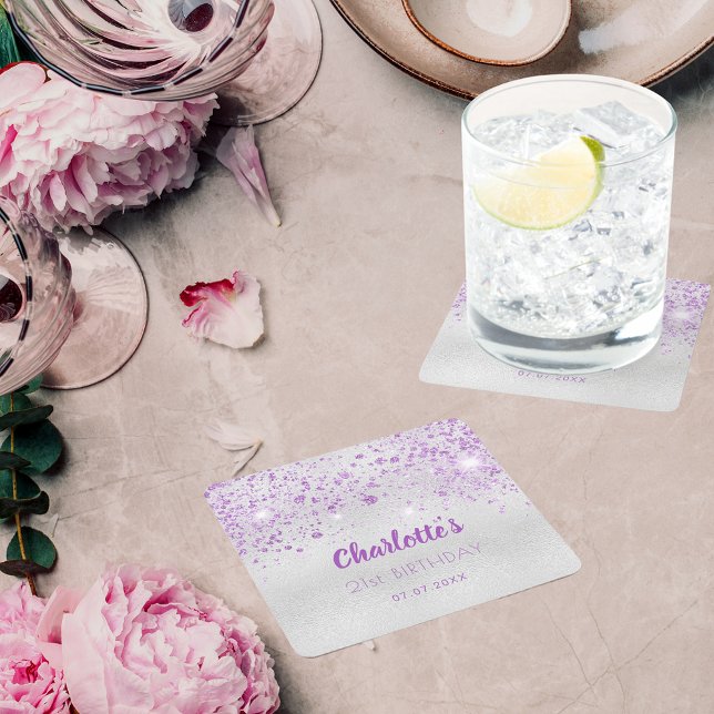 Porta-copo De Papel Quadrado Monograma de prata prateada (Criador carregado)