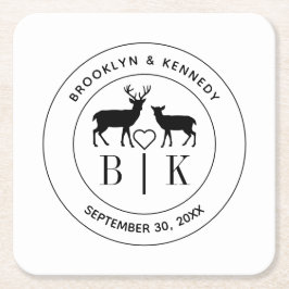 Porta-copo De Papel Quadrado Monograma de Veado Rústico Casamento Nome do Casal
