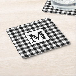 Porta-copo De Papel Quadrado Monograma de Xadrez branca e preta
