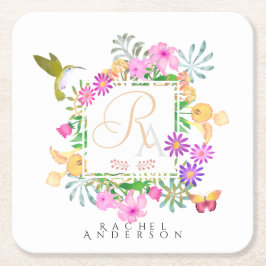 Porta-copo De Papel Quadrado Monograma do Jardim Floral