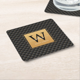 Porta-copo De Papel Quadrado Monograma Dourado Elegante Moderno de Script Inici