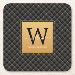 Porta-copo De Papel Quadrado Monograma Dourado Elegante Moderno de Script Inici