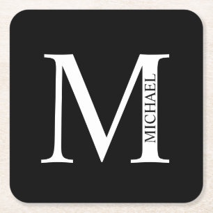 Porta-copo De Papel Quadrado Monograma e Nome Personalizados