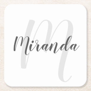 Porta-copo De Papel Quadrado Monograma e Nome Personalizados de Script Moderno