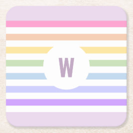 Porta-copo De Papel Quadrado Monograma em Círculo Branco Banhas Arco-íris Paste