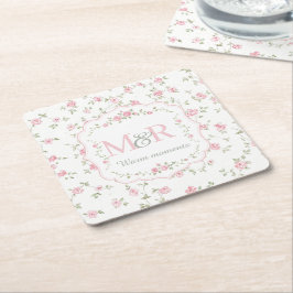 Porta-copo De Papel Quadrado Monograma Floral Romântico | Casa de Campo Vintage