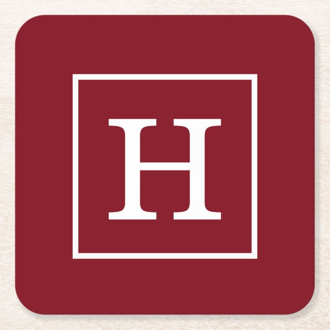 Porta-copo De Papel Quadrado Monograma Inicial de Moldes Brancos (Frente)