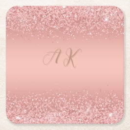 Porta-copo De Papel Quadrado Monograma Luxuoso em Rosa Dourado Elegante com Bri