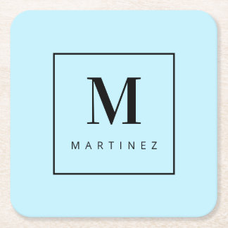 Porta-copo De Papel Quadrado Monograma Maravilhoso Personalizado Azul Claro