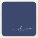 Porta-copo De Papel Quadrado Monograma marinho Azul e Branco Moderno<br><div class="desc">Apresentando nossa Coleção de Monogramas Modernos Azul e Branco: Eleve sua decoração caseira com nossa sofisticada coleção com um esquema de cores azul e branco do marinho contemporâneo. Cada peça é trabalhada meticulosamente para exudir elegância e estilo, perfeito para adicionar um toque de talento moderno a qualquer sala. Quer você...</div>