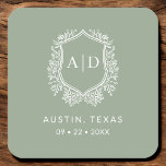 Porta-copo De Papel Quadrado Monograma Moderno Casamento Sage Green Crest<br><div class="desc">Adicione um toque elegante à sua comemoração com a Porta copos de papel quadrado do Monograma Moderno. Apresentando um sofisticado design de crista monograma, essas portas copos são perfeitas para casamentos, festas de noivado ou chás de panela. A forma quadrada de na moda e as superfícies absorventes de papel de...</div>