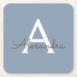 Porta-copo De Papel Quadrado Monograma Moderno Minimalista Dusty Blue Elegante<br><div class="desc">Apresentando nossa Coleção Elegante de Monograma Moderno Minimalista e Dusty: Eleve seu estilo com sofisticação e charme de eterno subestimados. Nossa coleção apresenta designs minimalistas em uma matiz azul suja, aperfeiçoada com monogramas elegantes adaptados ao seu gosto pessoal. De papelaria refinada a acessórios versáteis, cada peça da nossa coleção é...</div>