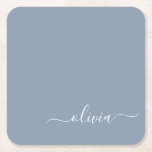 Porta-copo De Papel Quadrado Monograma Moderno Minimalista Dusty Blue Elegante<br><div class="desc">Apresentando nossa Coleção Elegante de Monograma Moderno Minimalista e Dusty: Eleve seu estilo com sofisticação e charme de eterno subestimados. Nossa coleção apresenta designs minimalistas em uma matiz azul suja, aperfeiçoada com monogramas elegantes adaptados ao seu gosto pessoal. De papelaria refinada a acessórios versáteis, cada peça da nossa coleção é...</div>
