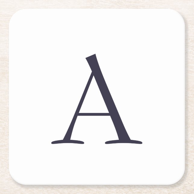 Porta-copo De Papel Quadrado Monograma Moderno Simples Azul Inicial (Frente)