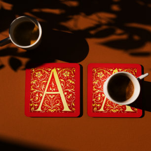 Porta-copo De Papel Quadrado Monograma ornamental antigo - maiúsculo A