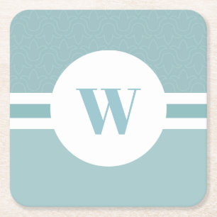 Porta-copo De Papel Quadrado Monograma personalizado azul-claro floral moderno