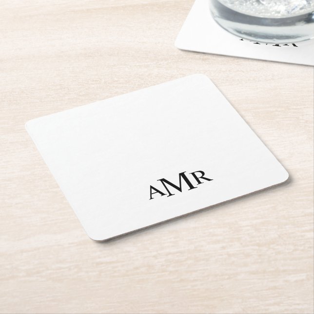 Porta-copo De Papel Quadrado Monograma Personalizado Clássico (Inclinado)