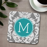 Porta-copo De Papel Quadrado Monograma Personalizado de Cinza Chic e Cor damasc<br><div class="desc">Adicione seus monogramas a esta moda e damascos florais femininos com cores populares. O damasco tem um aspecto de quadro chato.</div>