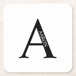 Porta-copo De Papel Quadrado Monograma Personalizado e Nome