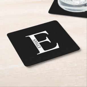 Porta-copo De Papel Quadrado Monograma Personalizado e Nome
