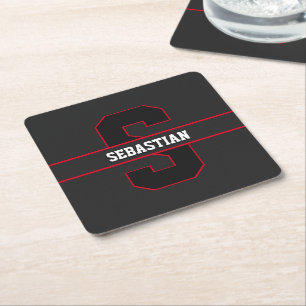 Porta-copo De Papel Quadrado Monograma Personalizado Preto Vermelho Branco Mode