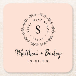 Porta-copo De Papel Quadrado Monograma Rustic Wreath Wedding   Lâmpada